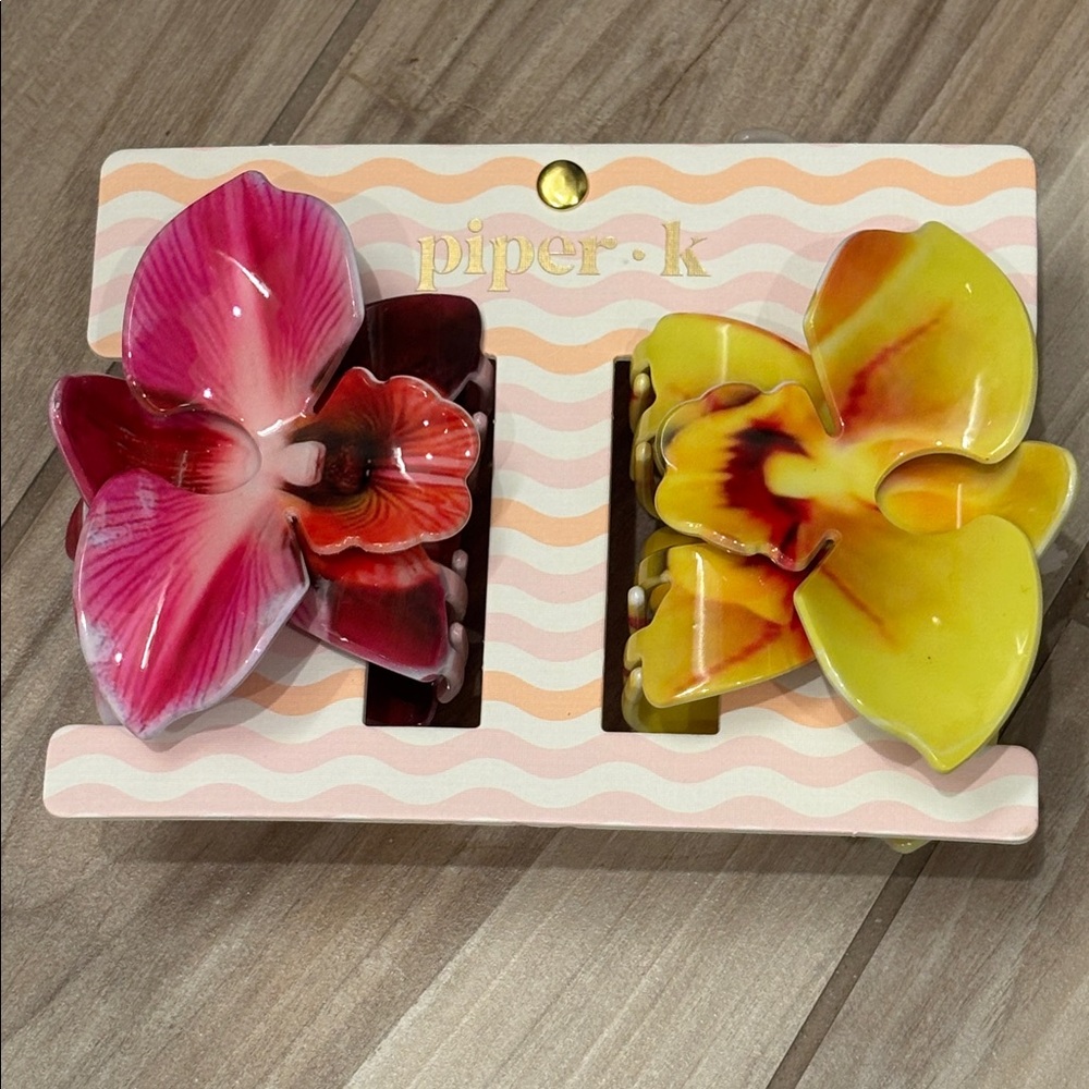 NWT Piper K Orchid Hair Clips - Pink and Yellow